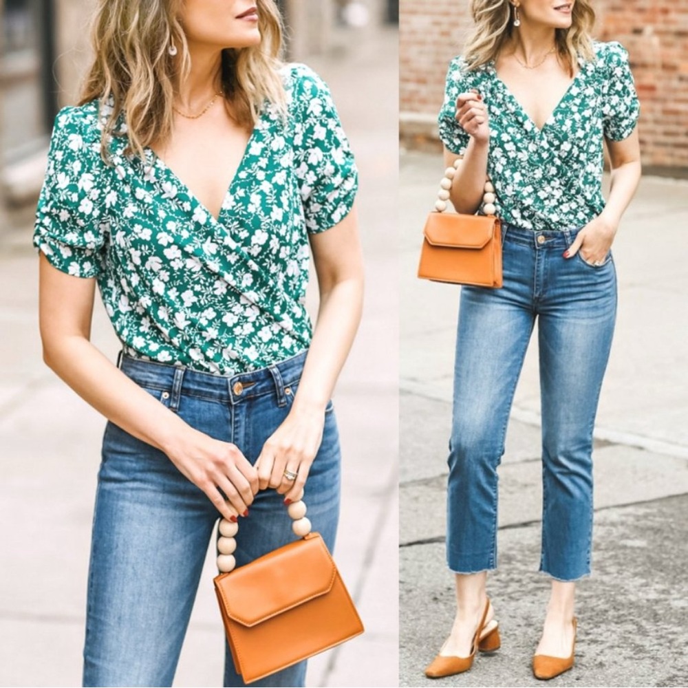 ASTR the Label Wrap Front Floral Bodysuit
